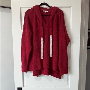 Seven7 Red V-Neck Hooded Sweater